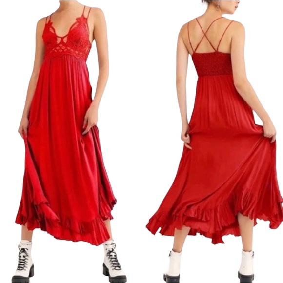 Free People Red Adella Maxi Dress New Size Small - Picture 2 of 6
